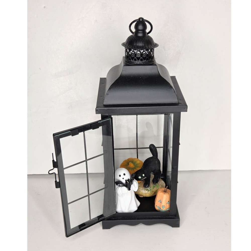 Halloween Black Metal Lantern Ghost Cat Pumpkin Spooky Tabletop Decor